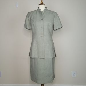 𝅺LE Suit Green Short-Sleeved Mock Collar Jacket & A-Line Skirt Suit Set - 8/M